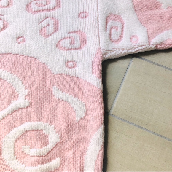 Vintage! 80s Organically grown spiral squiggle swirl white pink kawaii sweater S - Picture 2 of 6